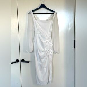 WHITE MIDI LONG SLEEVE DRESS